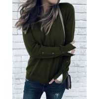 Women Pure Color Buttons Long Sleeve Basis T-shirts